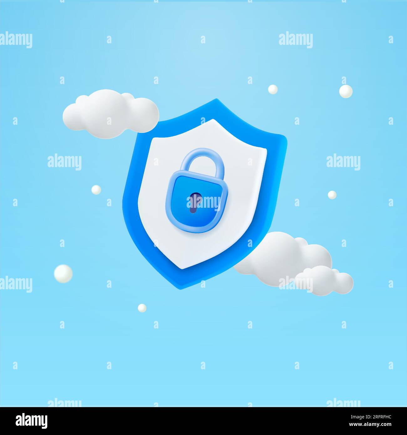 3d blue shield icon with secured lock, isolated on background. Concept for password security, safe account, cloud data, server, information, transaction and antivirus, malware. 3d vector illustration. Vector illustration Stock Vector