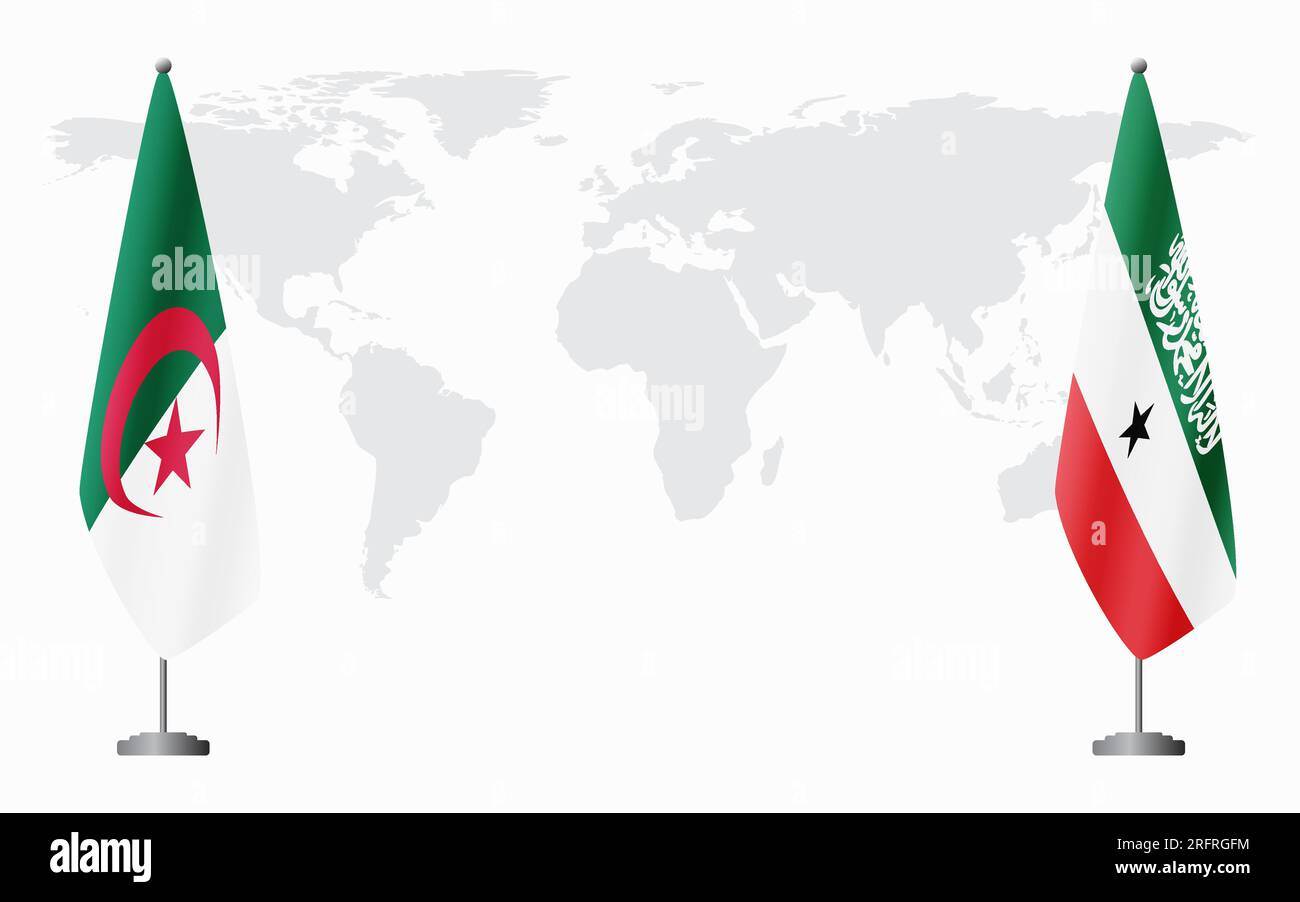 Algeria and Somaliland flags for official meeting against background of world map. Stock Vector