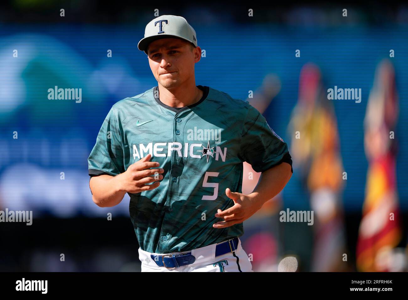 American League's Corey Seager, of the Texas Rangers, jogs out for  introductions before the MLB All-Star baseball game in Seattle, Tuesday,  July 11, 2023. (AP Photo/Lindsey Wasson Stock Photo - Alamy