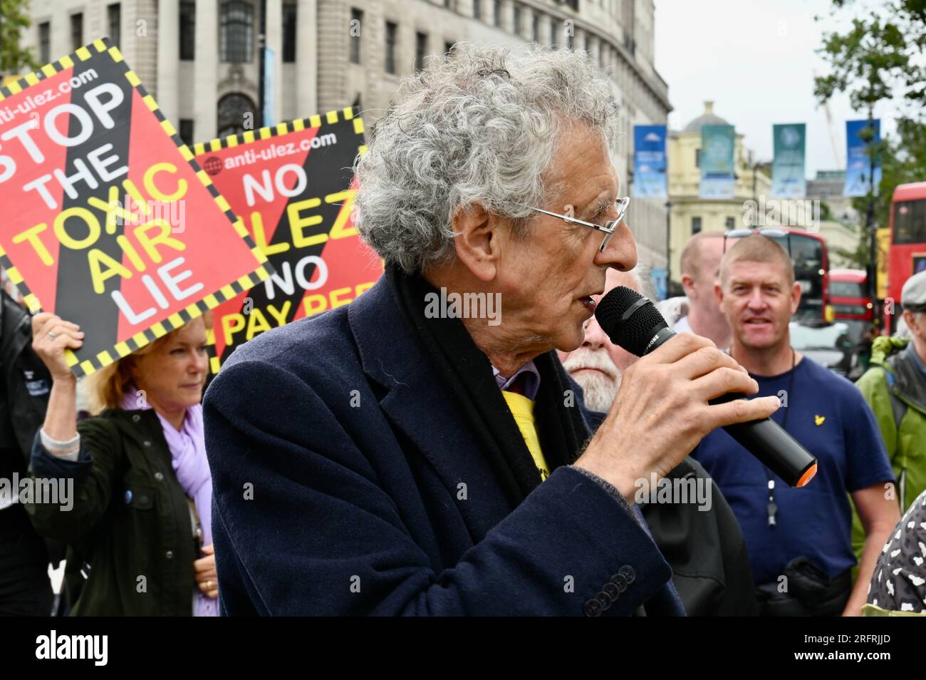 London, UK. Piers Corbyn. Hundreds of activists gathered in Trafalgar Square to protest against the Mayor of London, Sadiq Khan's ULEZ expansion scheme before it comes into force on 29th August 2023. Credit: michael melia/Alamy Live News Stock Photo