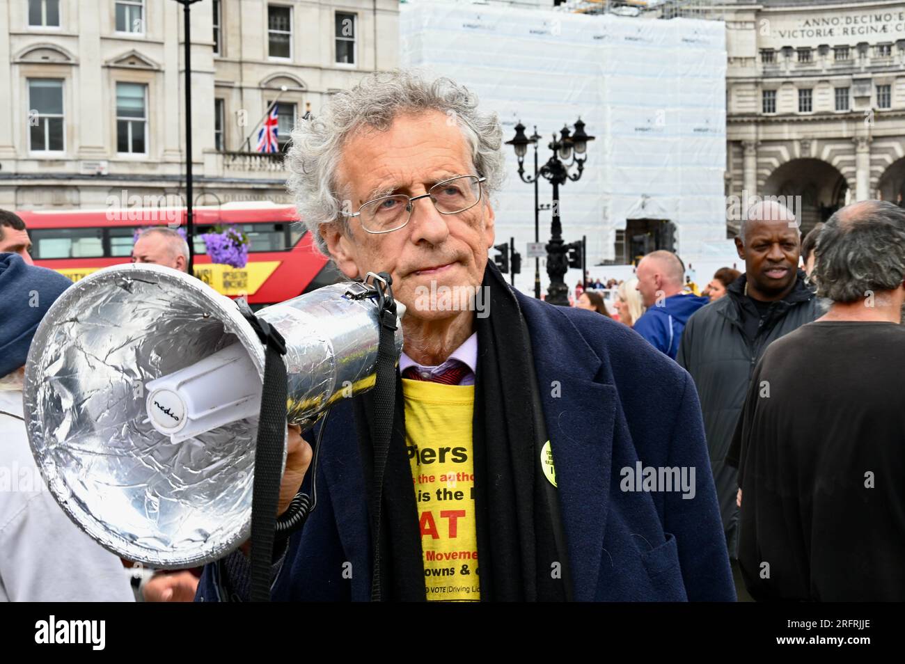 London, UK. Piers Corbyn. Hundreds of activists gathered in Trafalgar Square to protest against the Mayor of London, Sadiq Khan's ULEZ expansion scheme before it comes into force on 29th August 2023. Credit: michael melia/Alamy Live News Stock Photo