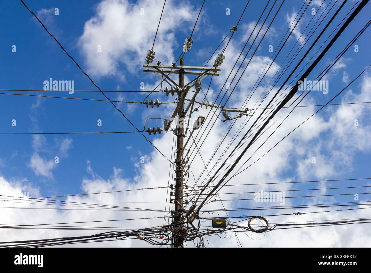 electrical wiring on utility pole Costa Rica Stock Photo - Alamy