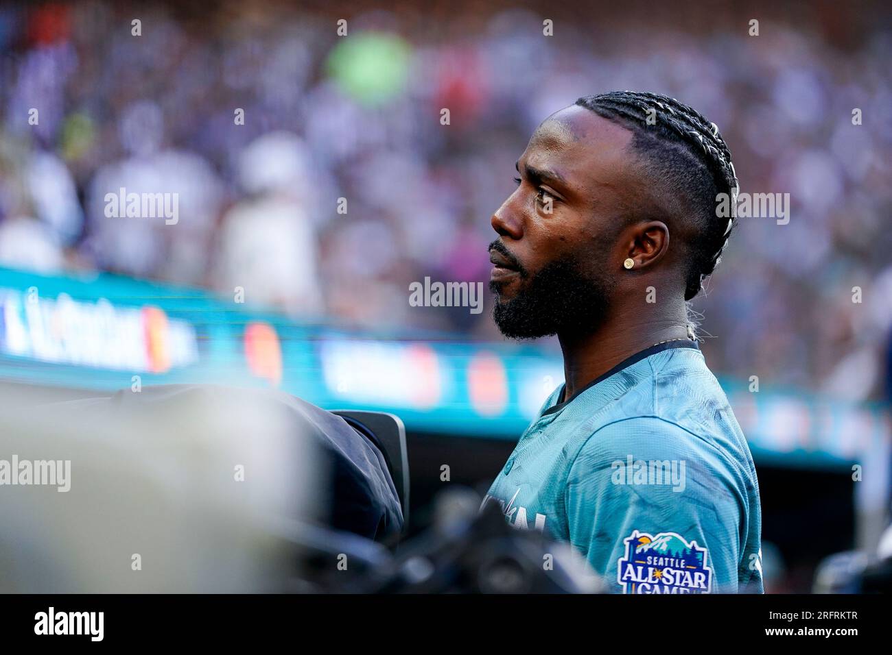 American League's Randy Arozarena, of the Tampa Bay Rays, waits for a pitch  during the first round of the MLB All-Star baseball Home Run Derby, Monday,  July 10, 2023, in Seattle. (AP