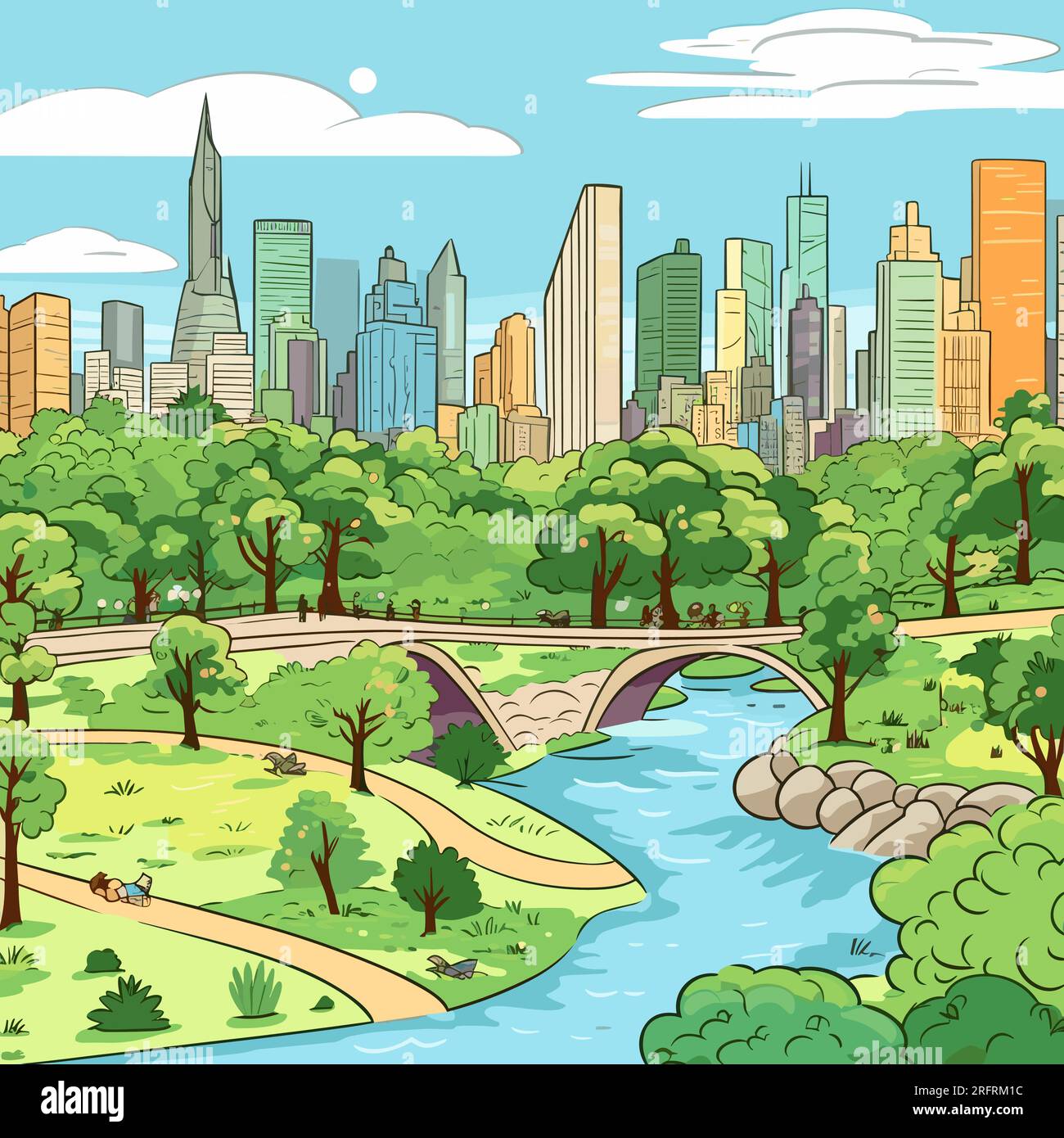 Central Park hand-drawn comic illustration. Central Park. Vector doodle ...