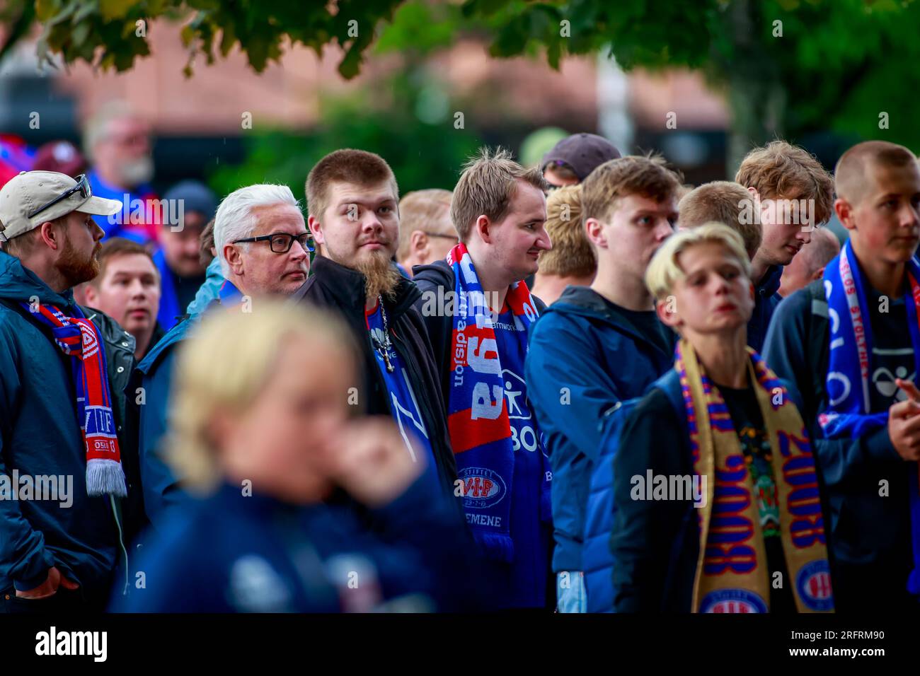 Drammen, Norway, 05 th August 2023.  Supporters from Vålerenga in line before the match between Strømsgodset and Vålerenga at Marienlyst Stadium in Drammen.   Credit: Frode Arnesen/Alamy Live News Stock Photo