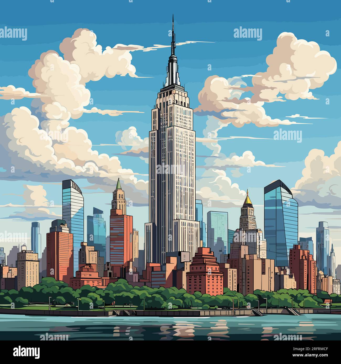 Empire State Building hand-drawn comic illustration. Empire State ...