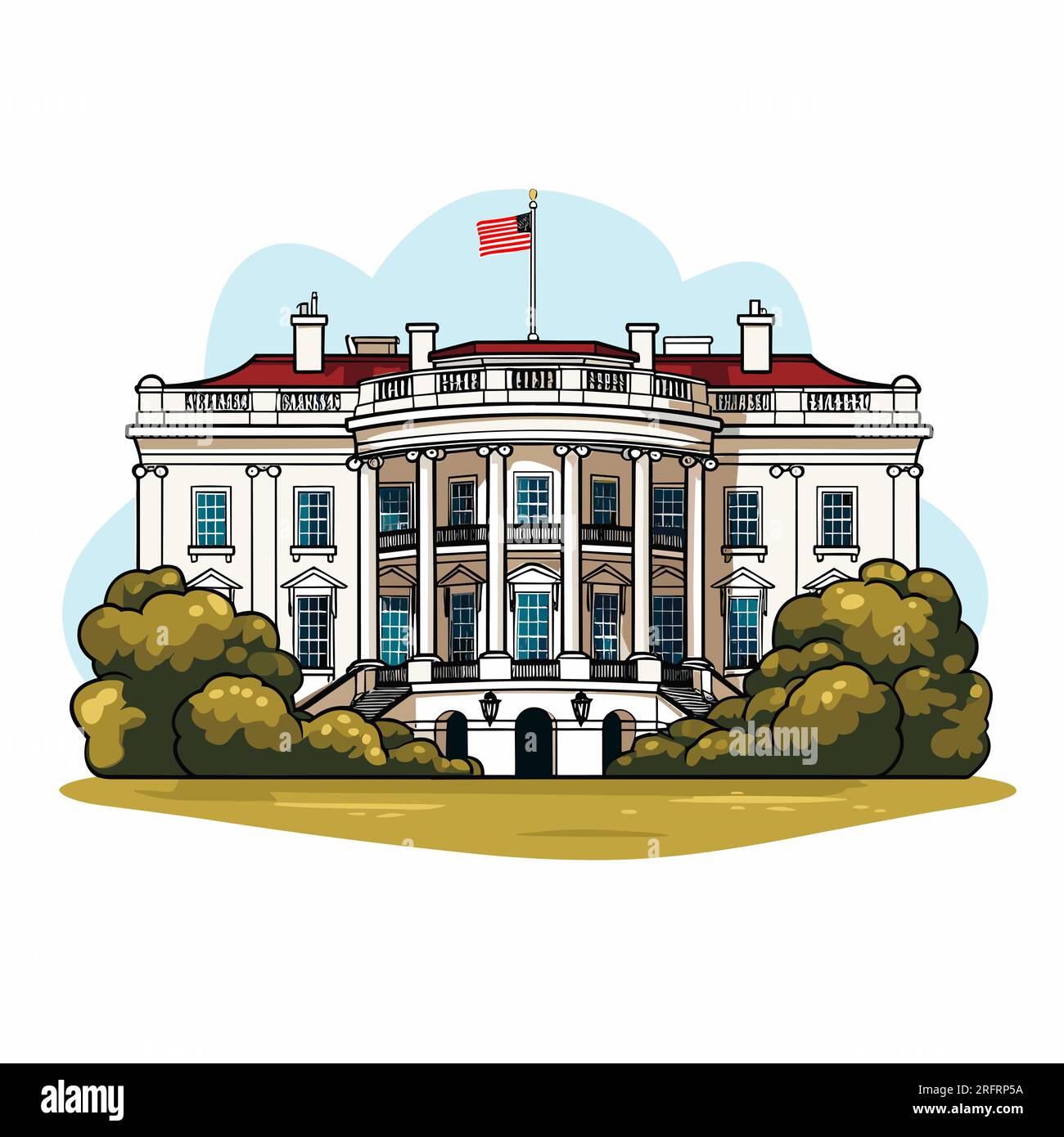 White House hand-drawn comic illustration. The White House. Vector