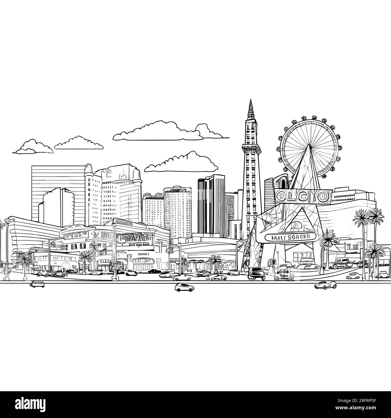 Las Vegas hand-drawn comic illustration. Las Vegas. Vector doodle style ...