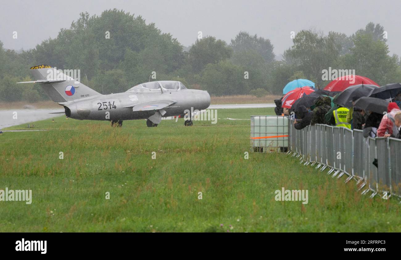 Hradec Kralove, Czech Republic. 05th Aug, 2023. Legends of Heaven - Aviation Day in Hradec Kralove, Czech Republic, August 5, 2023. Pictured MiG-15 plane. Credit: Josef Vostarek/CTK Photo/Alamy Live News Stock Photo