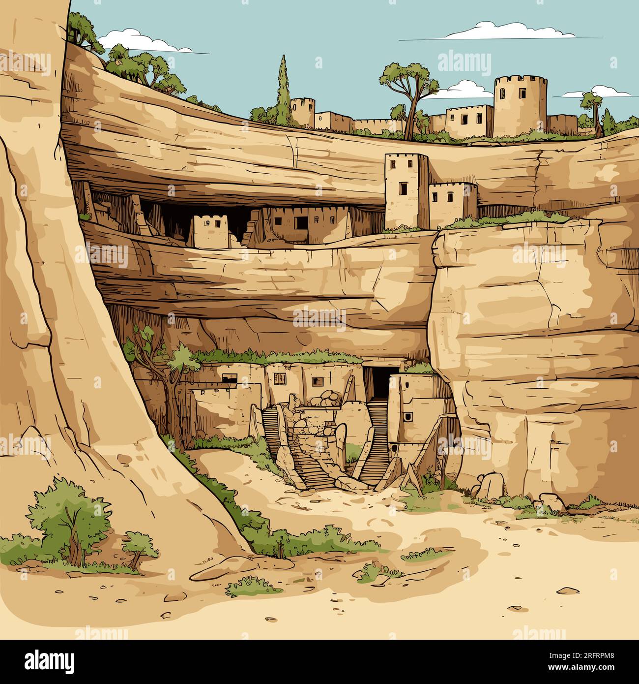 Mesa Verde hand-drawn comic illustration. Mesa Verde. Vector doodle ...