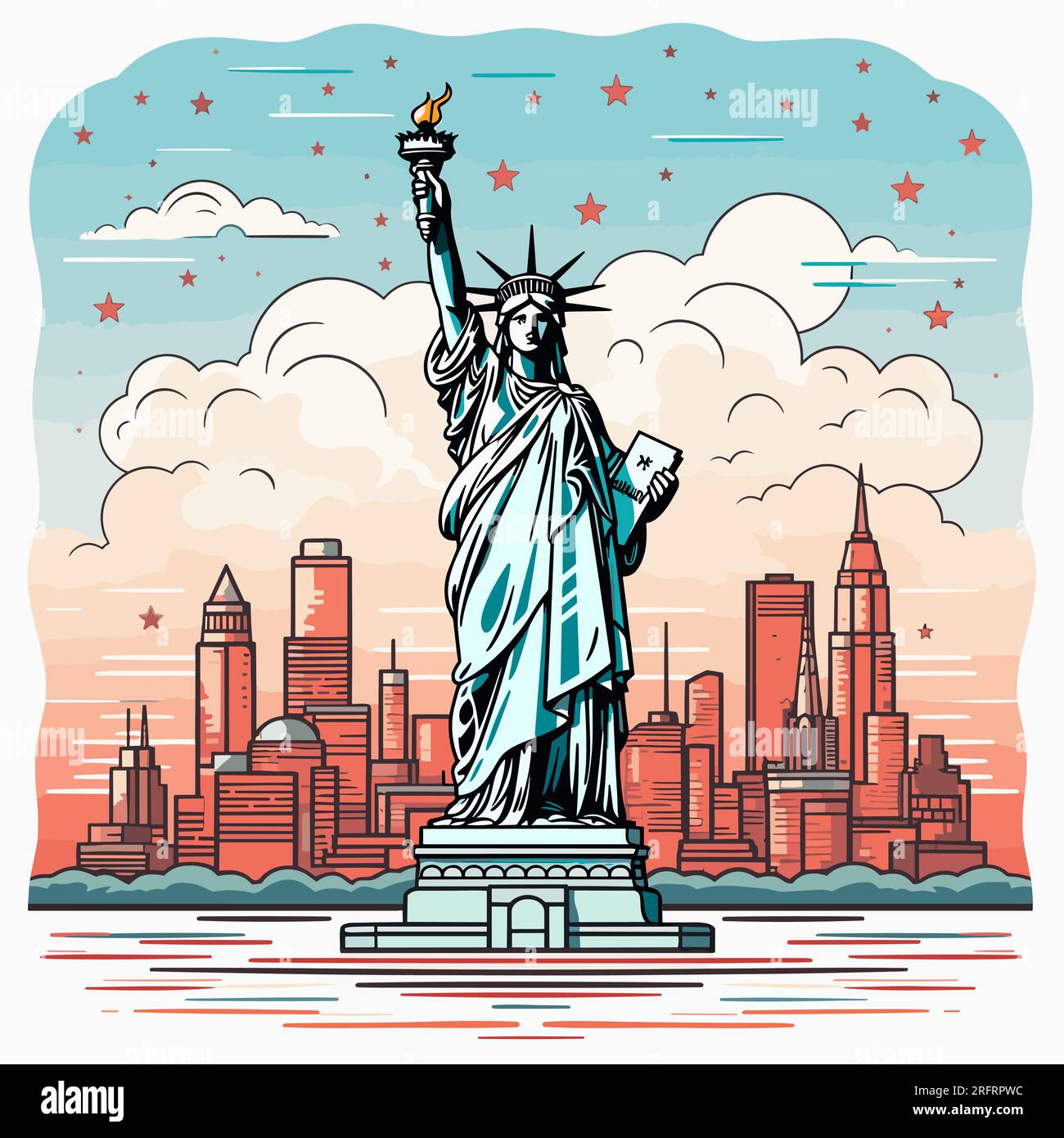Statue of Liberty handdrawn comic illustration. Statue of Liberty