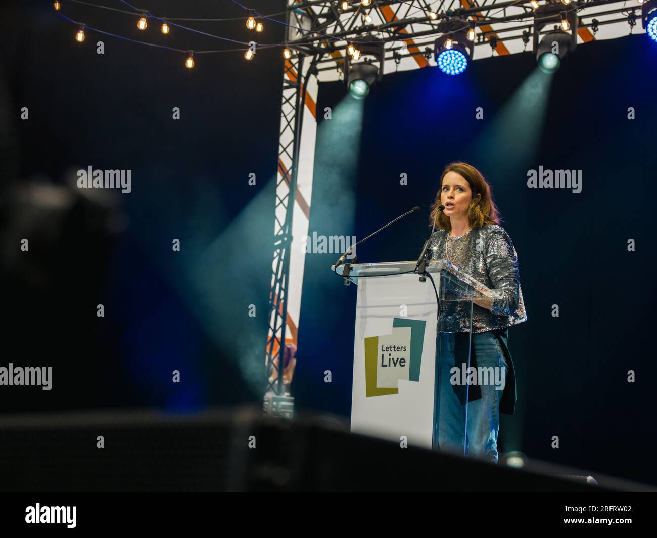 Wilderness Festival, Charlbury, UK. 5th Aug, 2023. Claire Foy speaks at Letters Live on the third day of the four day festival that celebrates art, culture and music. Credit: Andrew Walmsley/Alamy Live News Stock Photo