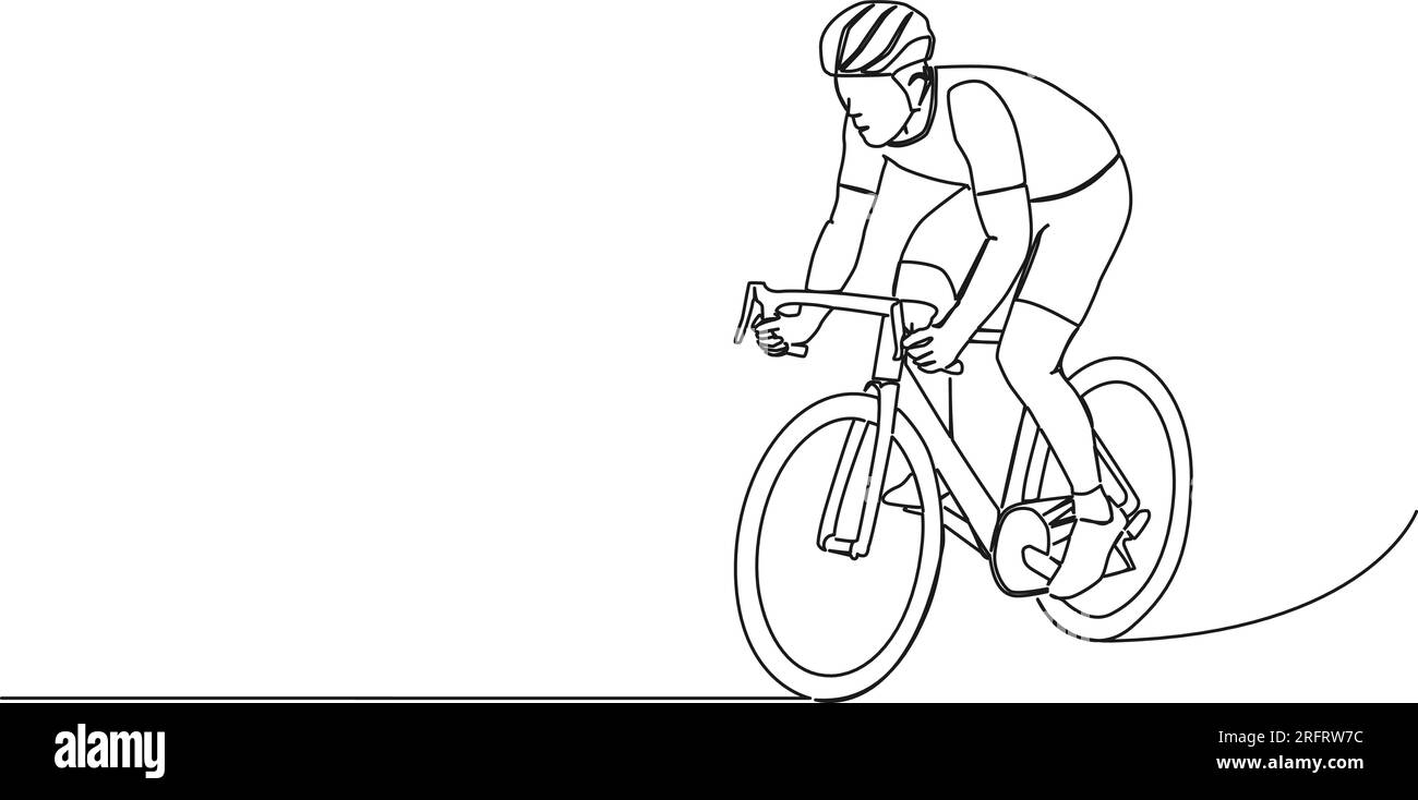 continuous single line drawing of racing cyclist on racer bike, line art vector illustration Stock Vector