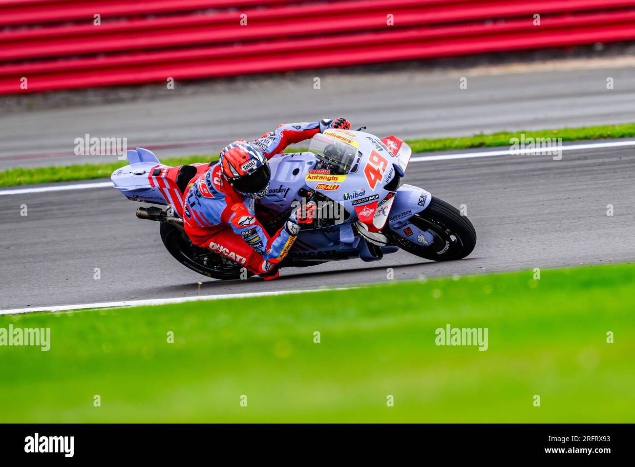 NORTHAMPTON, UNITED KINGDOM. 05th Aug, 23. Fabio Di Giannantonio (ITA) of Gresini Recing MotoGP actions in MotoGP Tissot Spirit during Monster Energy British Grand Prix at Silverstone Circuit on Saturday, August 05, 2023 in NORTHAMPTON, ENGLAND. Credit: Taka G Wu/Alamy Live News Stock Photo