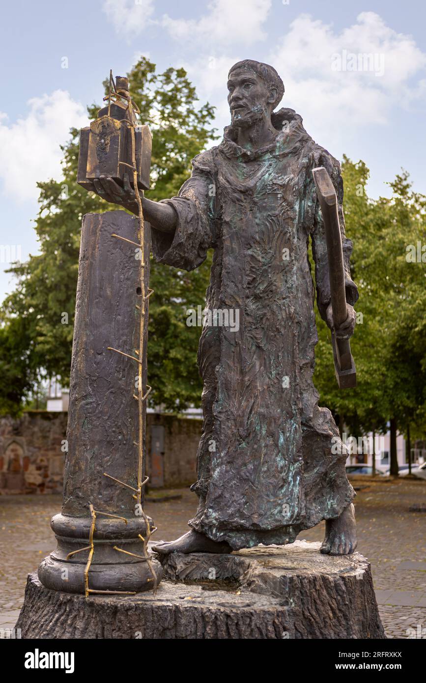Statue of St Boniface in town Fritzlar, Hesse, Germany Stock Photo