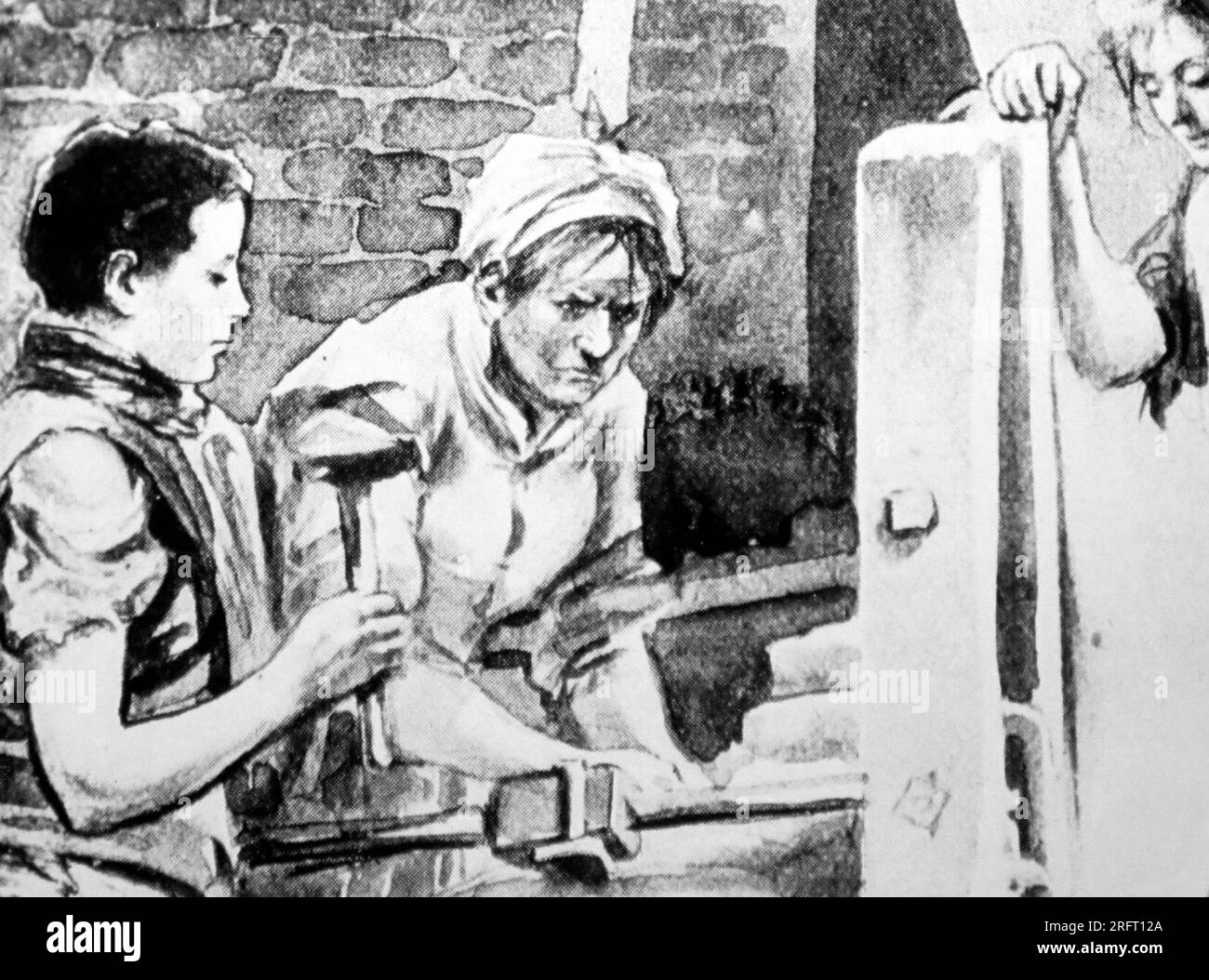 Illustration of Bromsgrove nail makers in the 1850s Stock Photo Alamy