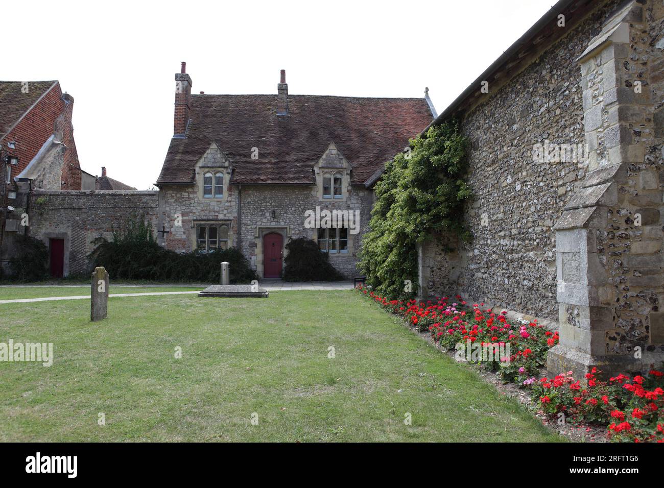 The front elevation of Cloisters Cottage set in the grounds of Chichester Cathedral in West Sussex, England. Stock Photo