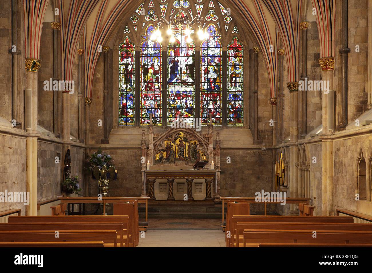 The Altar within The Lady Chapel at Chichester Cathedral. Stock Photo