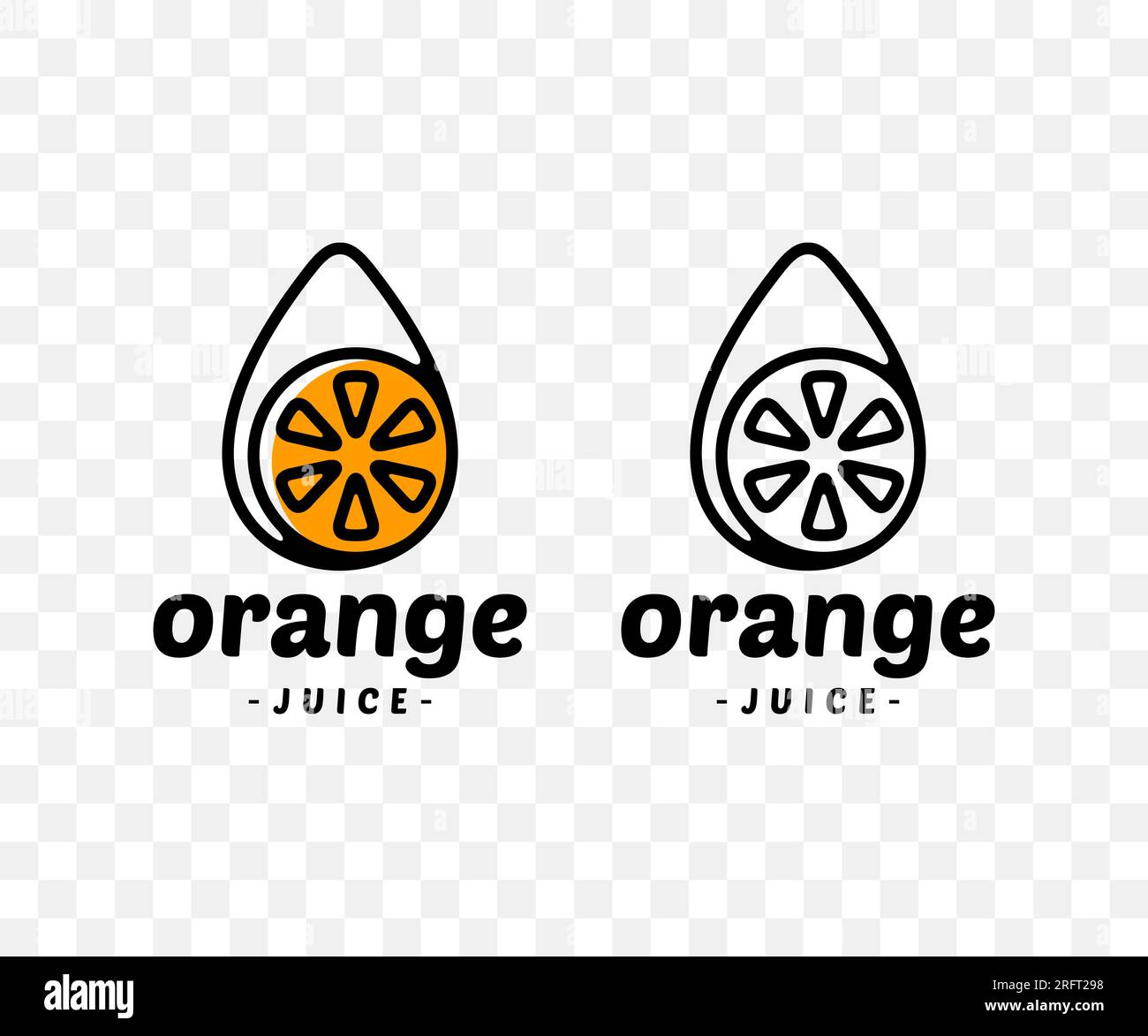 Orange, orange juice, orange in a drop, graphic design. Fruit, drink, food, beverage, juicy and drinking, vector design and illustration Stock Vector