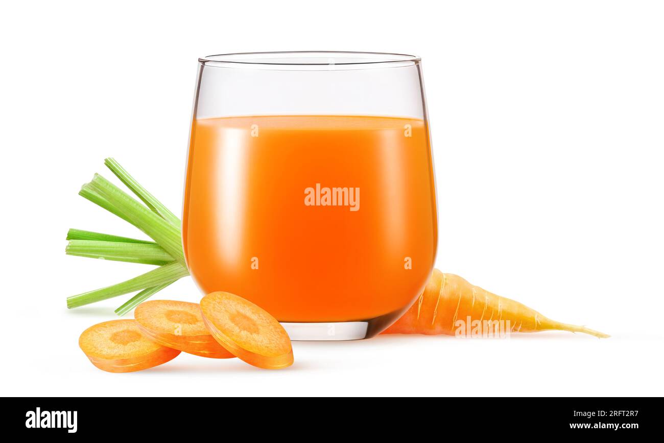 Fresh carrot and carrot juice in a glass, isolated on white Stock Photo