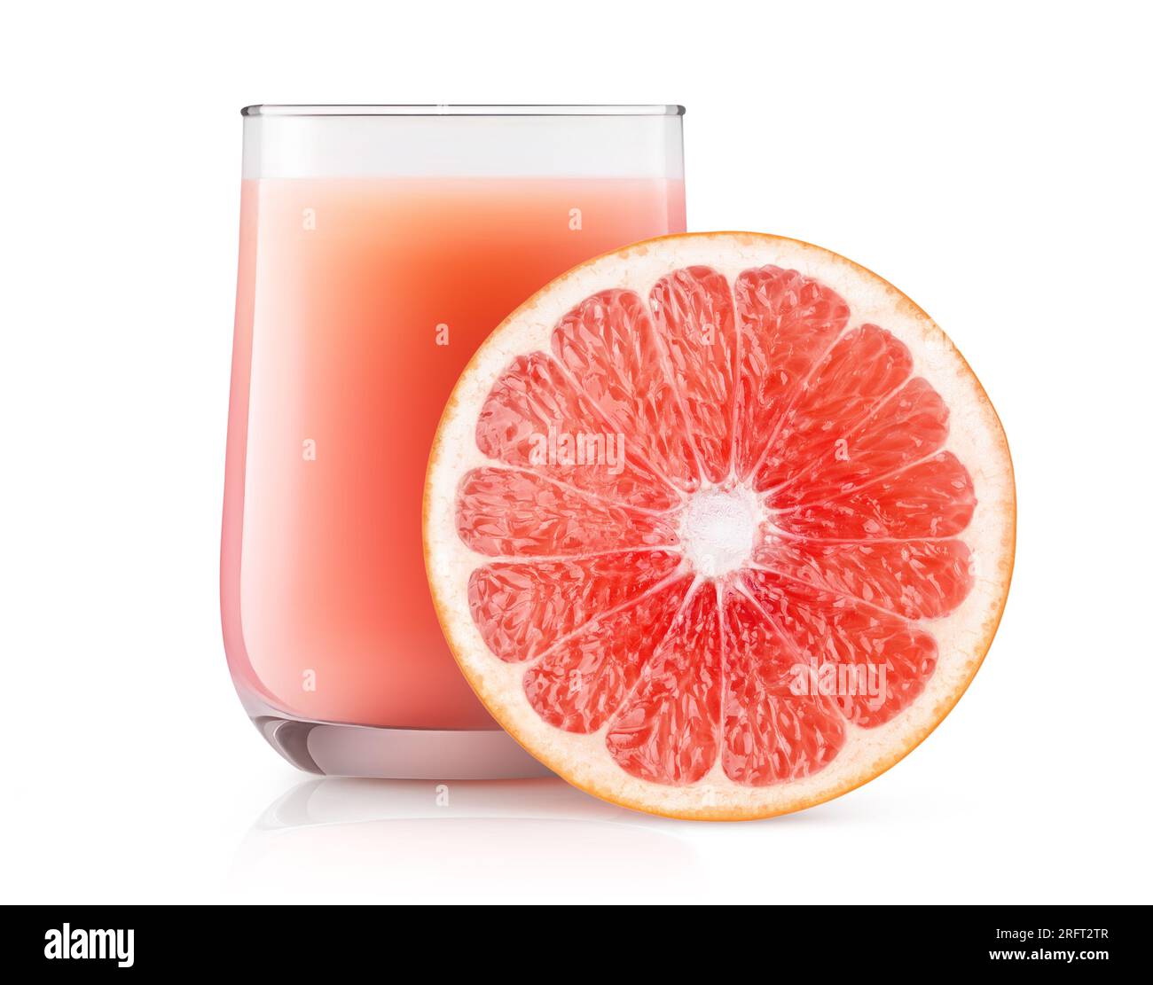 Fresh grapefruit juice in a glass and a slice of pink grapefruit, isolated on white Stock Photo