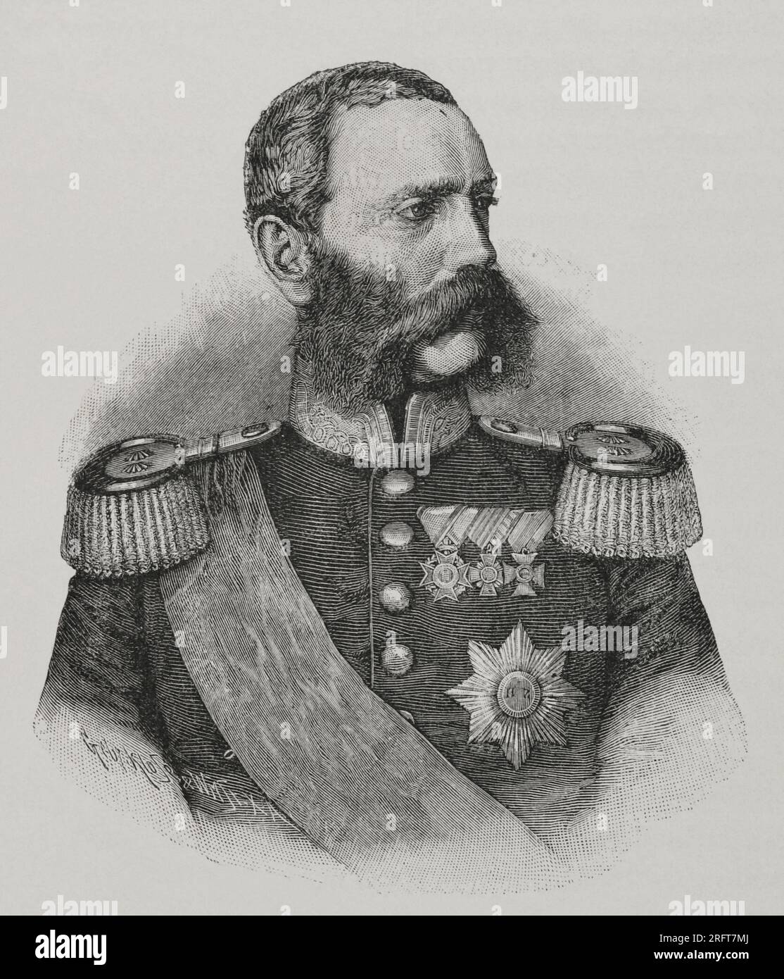 Albert of Saxony (1828-1875). Crown Prince. King of Saxony (1873-1902). Portrait. Engraving. 'Historia de la Guerra Franco-Alemana de 1870-1871'. Published in Barcelona, 1891. Stock Photo