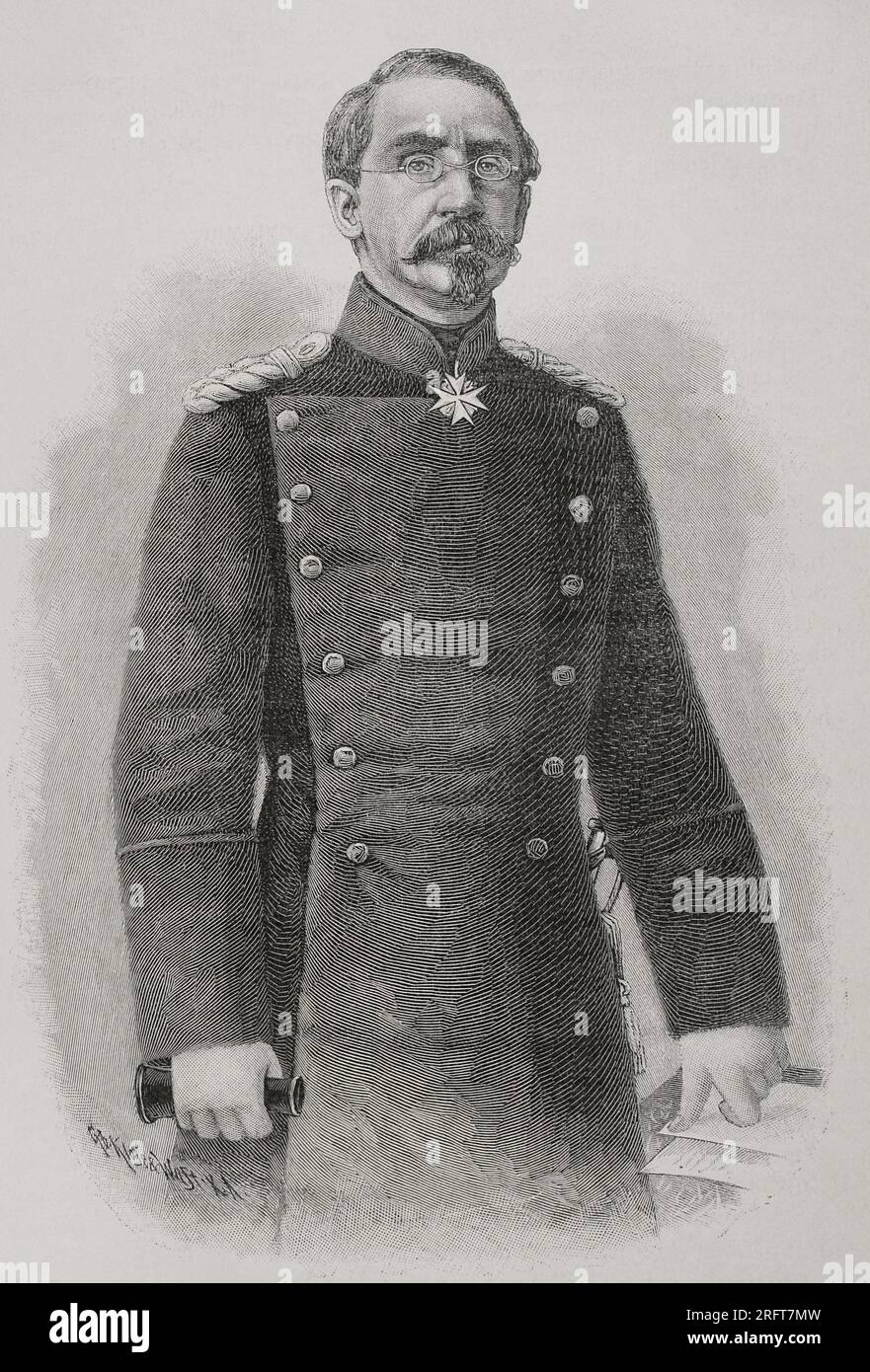 August Karl von Goeben (1816-1880). Prussian general. He was awarded the Grand Cross of the Iron Cross in 1870 for his service in the Franco-Prussian War. Portrait. Engraving. 'Historia de la Guerra Franco-Alemana de 1870-1871'. Published in Barcelona, 1891. Stock Photo