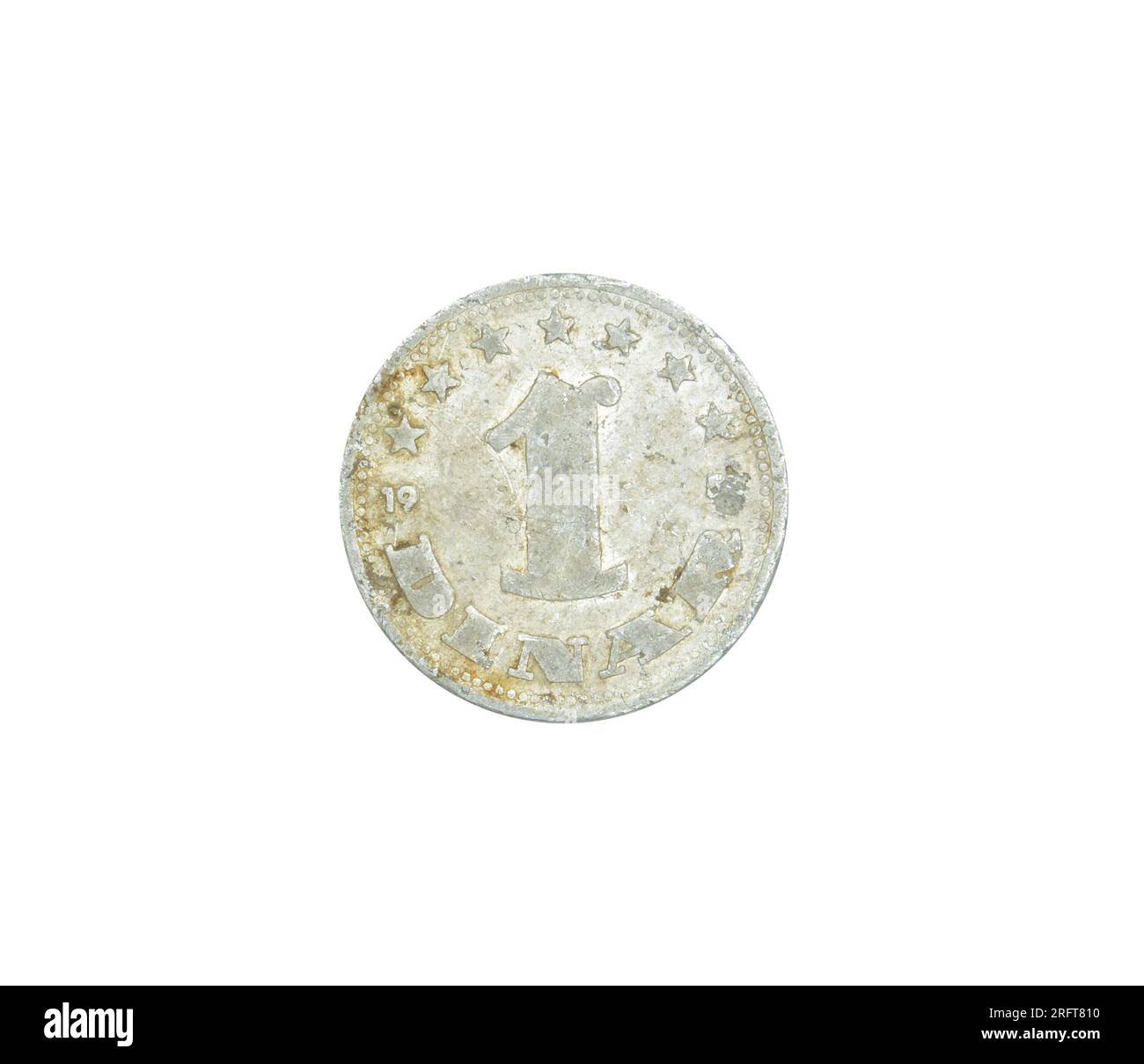 One Dinar coin made by Yugoslavia, that shows Numeral value Stock Photo