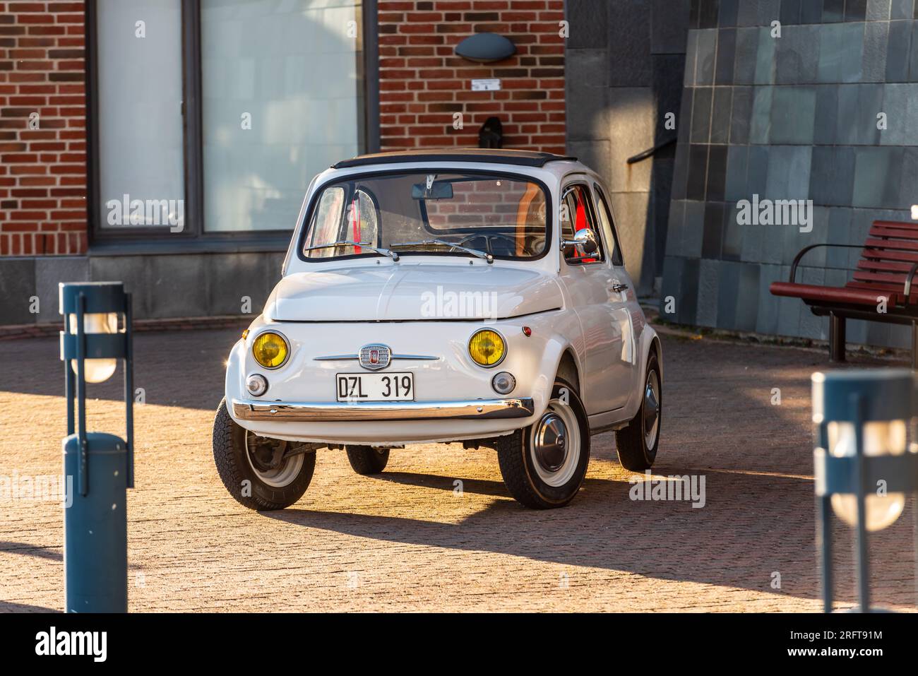 Gothenburg, Sweden - October 17 2021: A white 1972 Fiat 500 parked on a street. Stock Photo