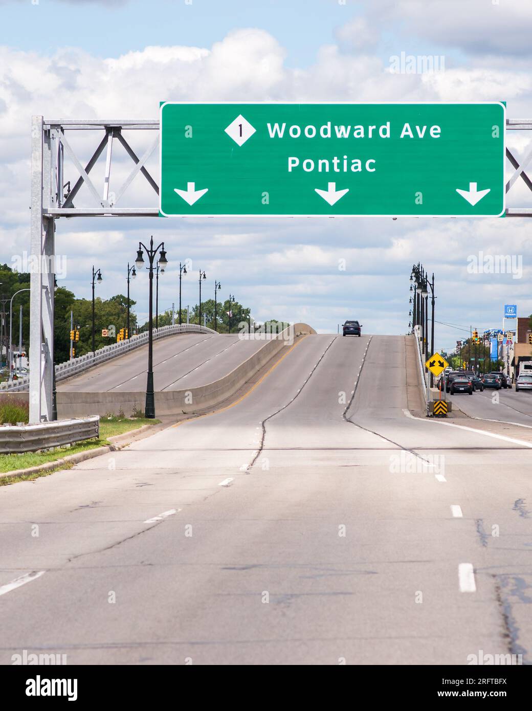 DETROIT, MI/USA AUGUST 13, 2015 Woodward Avenue road sign at 8 Mile