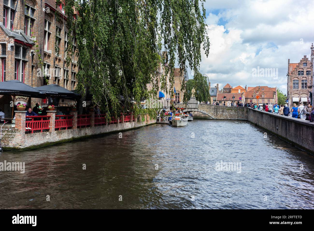 view of the canals of Bruges in the center of the city surrounded by medieval buildings. august 5, 2023 belgium Stock Photo