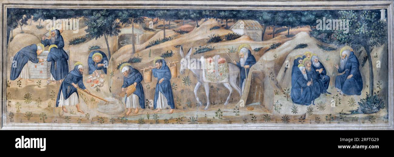 NAPLES, ITALY - APRIL 23, 2023: The fresco of 'Story of Eremites' in the church Chiesa di San Giovanni a Carbonara by Perinetto da Benevento Stock Photo