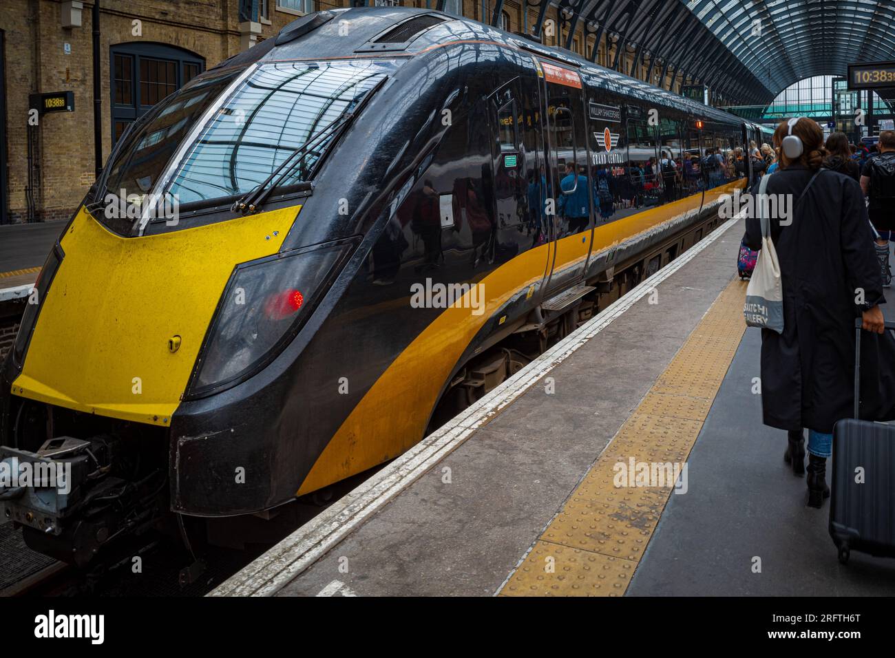 Grand Central Train at Kings Cross Station London. Grand Central Train at London's Kings Cross Station UK. A subsidiary of Arriva UK Trains. Stock Photo