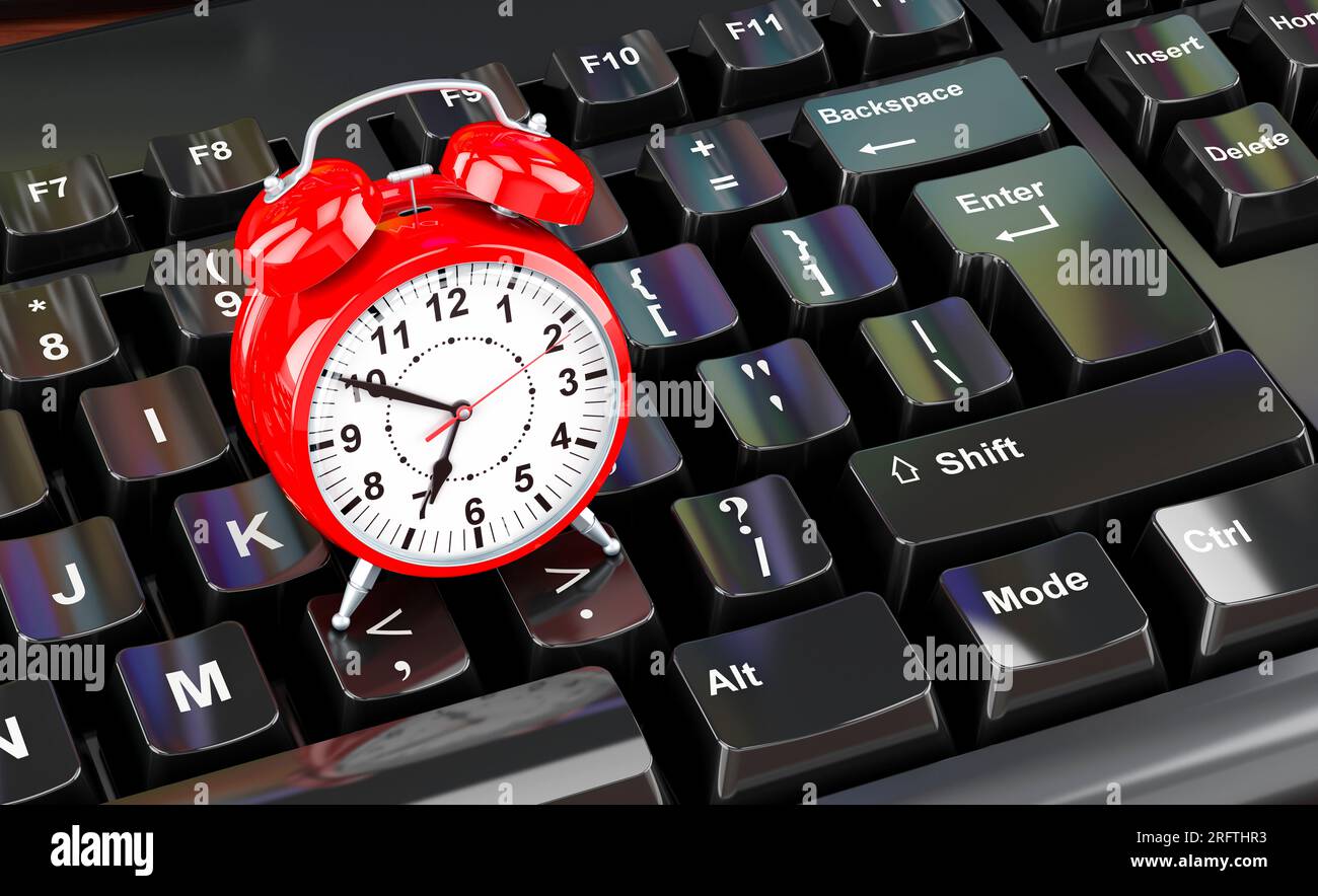 Alarm clock on computer keyboard concept, 3D rendering Stock Photo Alamy