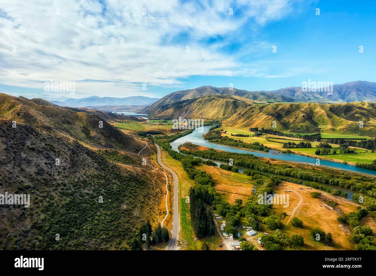 Kurow town on Waitaki river in Otago of South island, New Zealand