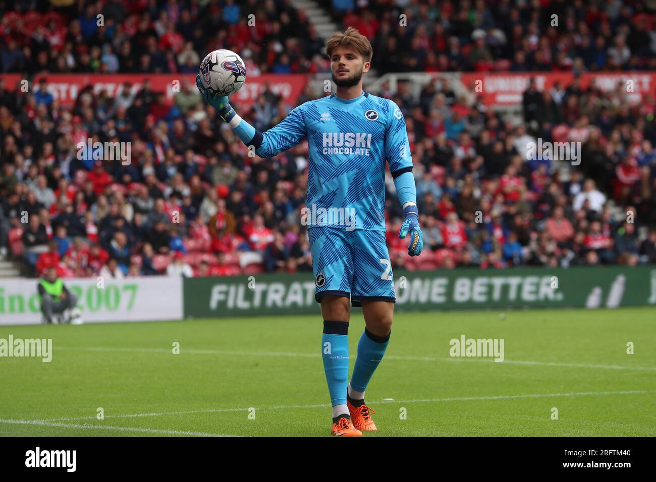 Millwall's Matija Sarkic during the Sky Bet Championship match between Middlesbrough and Millwall at the Riverside Stadium, Middlesbrough on Saturday 5th August 2023. (Photo: Mark Fletcher | MI News) Credit: MI News & Sport /Alamy Live News Stock Photo