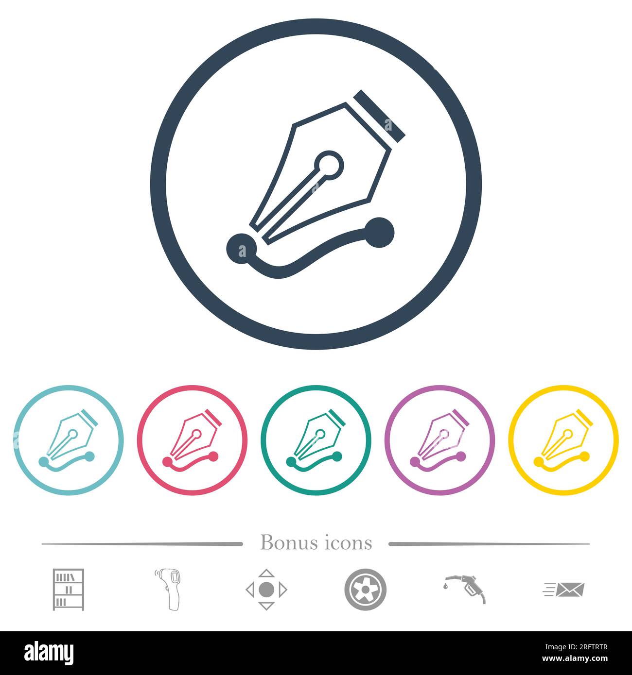 Drawing vector curve with pen tool outline flat color icons in round ...