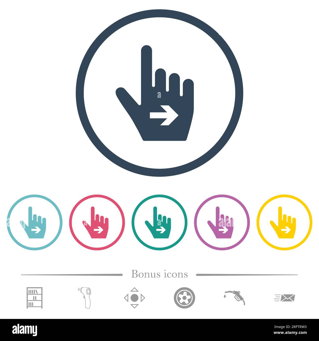 Hand cursor right solid flat color icons in round outlines. 6 bonus ...