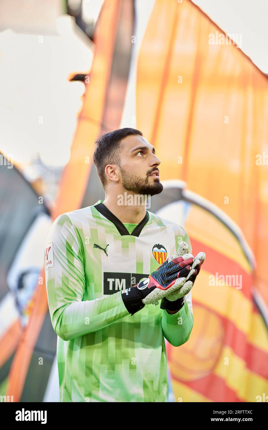 Giorgi Mamardashvili of Valencia CF in action during the La Liga EA Sport Regular PRE Season on august 5, 2023 at Mestalla Stadium (Valencia,La Liga E Stock Photo