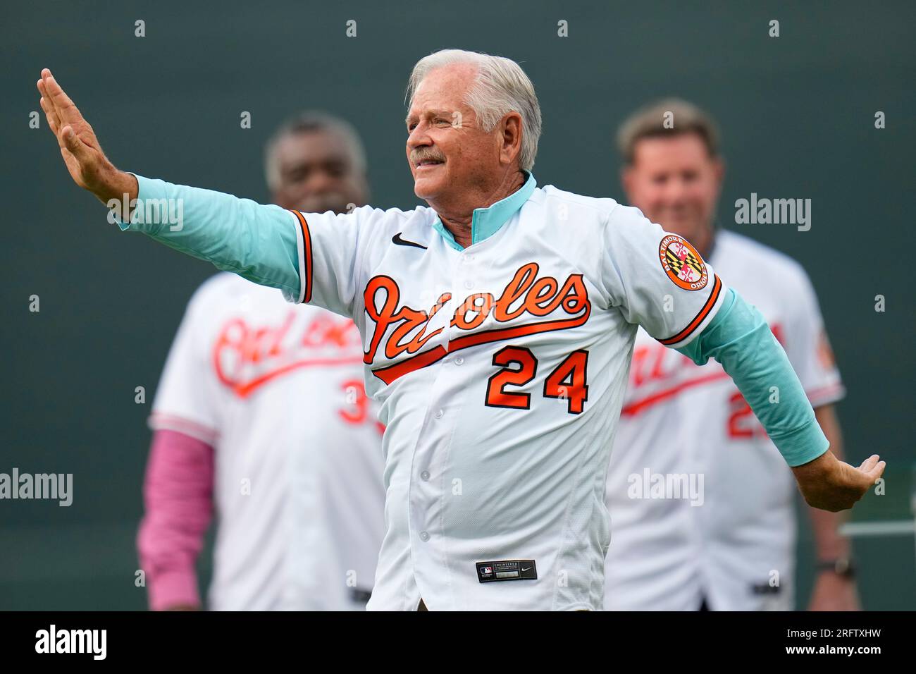 Baltimore Orioles celebrate the team's 1983 World Series Champs