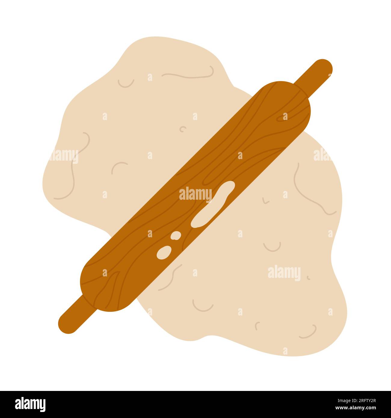 Rolling dough with rolling pin. Bread making process, break cooking