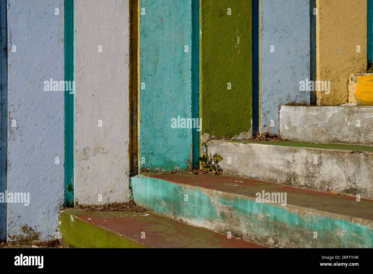 muted colours of stairs and slats seen sideways, design and patterns Stock Photo