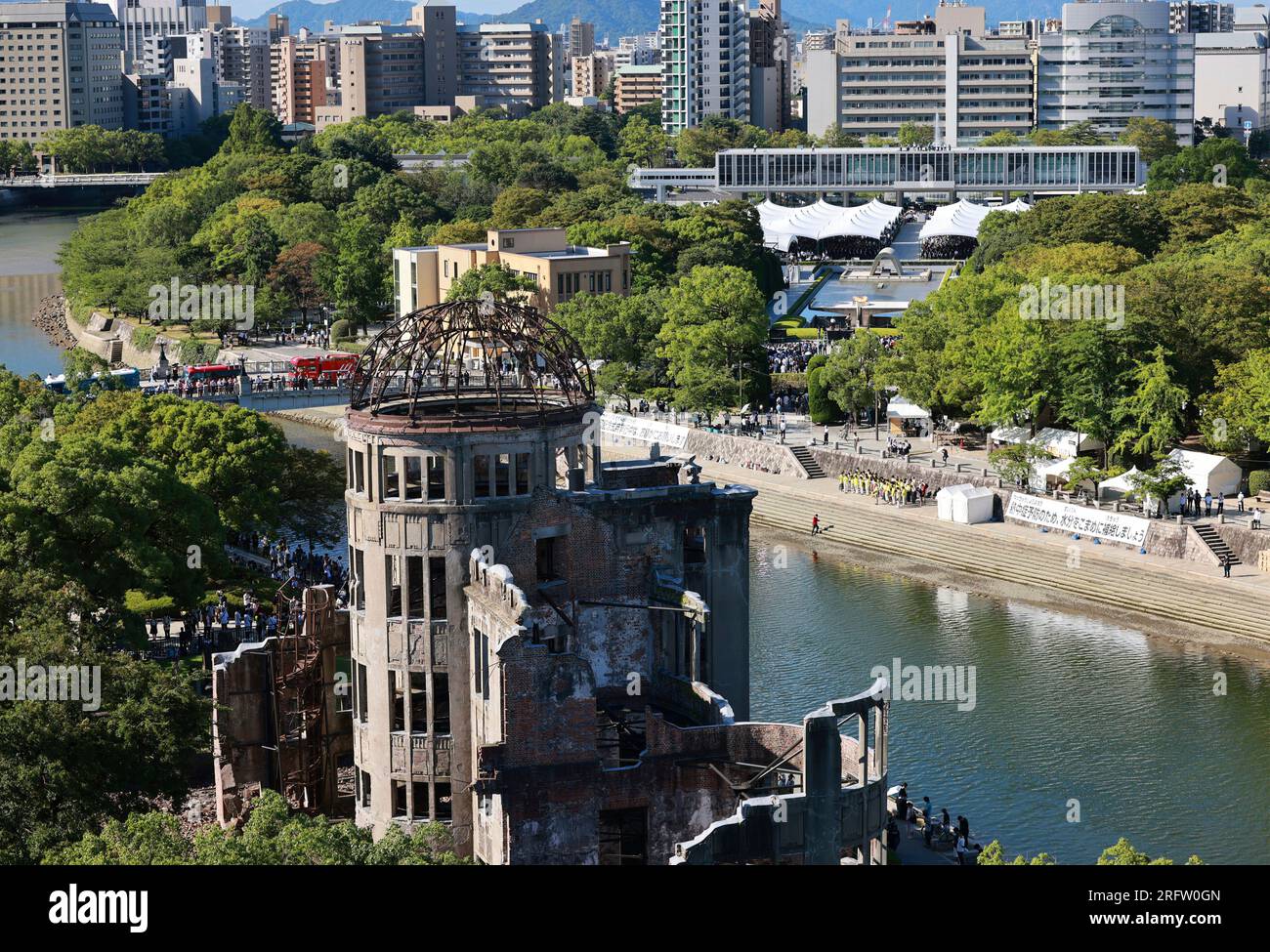 The atomic bomb dome is pictured at 8:15 a.m, the time the US atomic ...