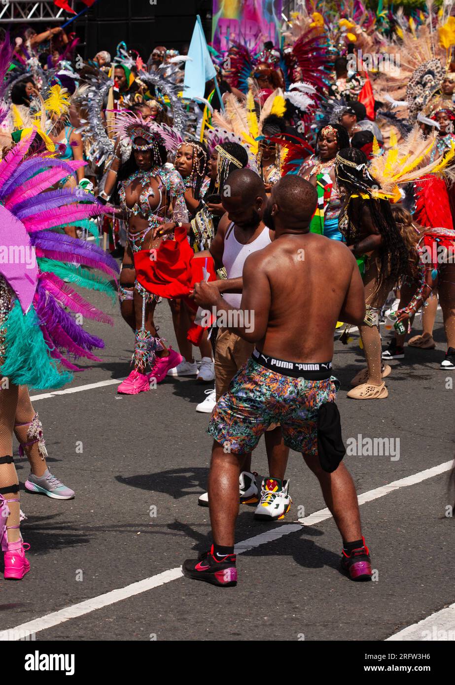 TORONTO, CANADA – August 5, 2023:  People dancing on Toronto Caribbean Carnival  Grand Parade Stock Photo