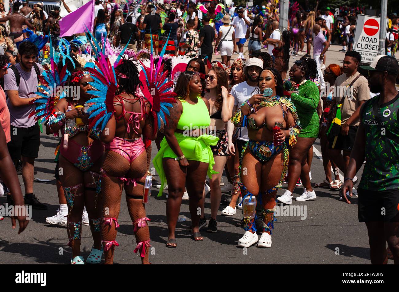 TORONTO, CANADA – August 5, 2023:  Crowd of  Toronto Caribbean Carnival Grand Parade participants Stock Photo