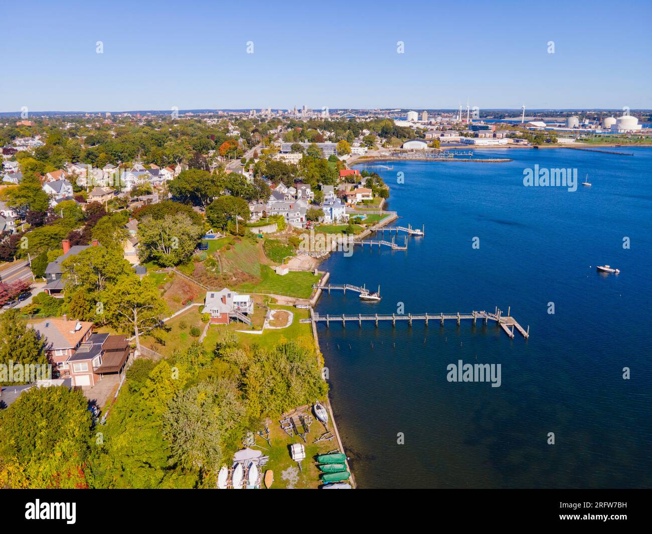 Edgewood Beach aerial view from Providence River near river mouth to