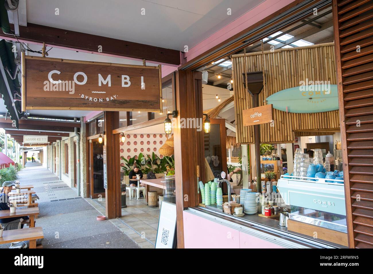 Byron Bay town centre and Combi cafe and coffee shop open for breakfast