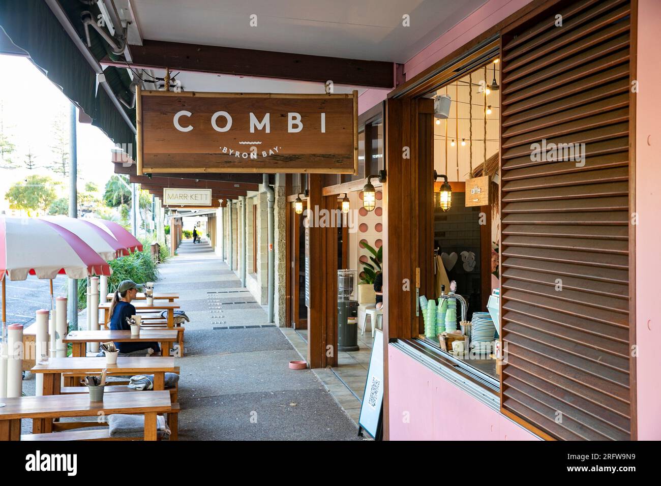 Byron Bay town centre and Combi cafe and coffee shop open for breakfast