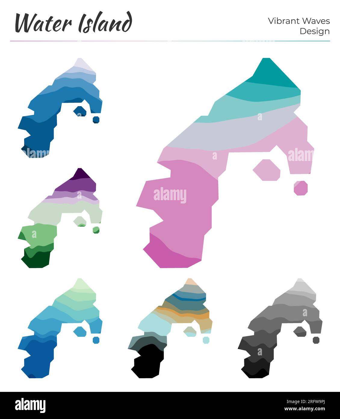 Set of vector maps of Water Island. Vibrant waves design. Bright map in ...