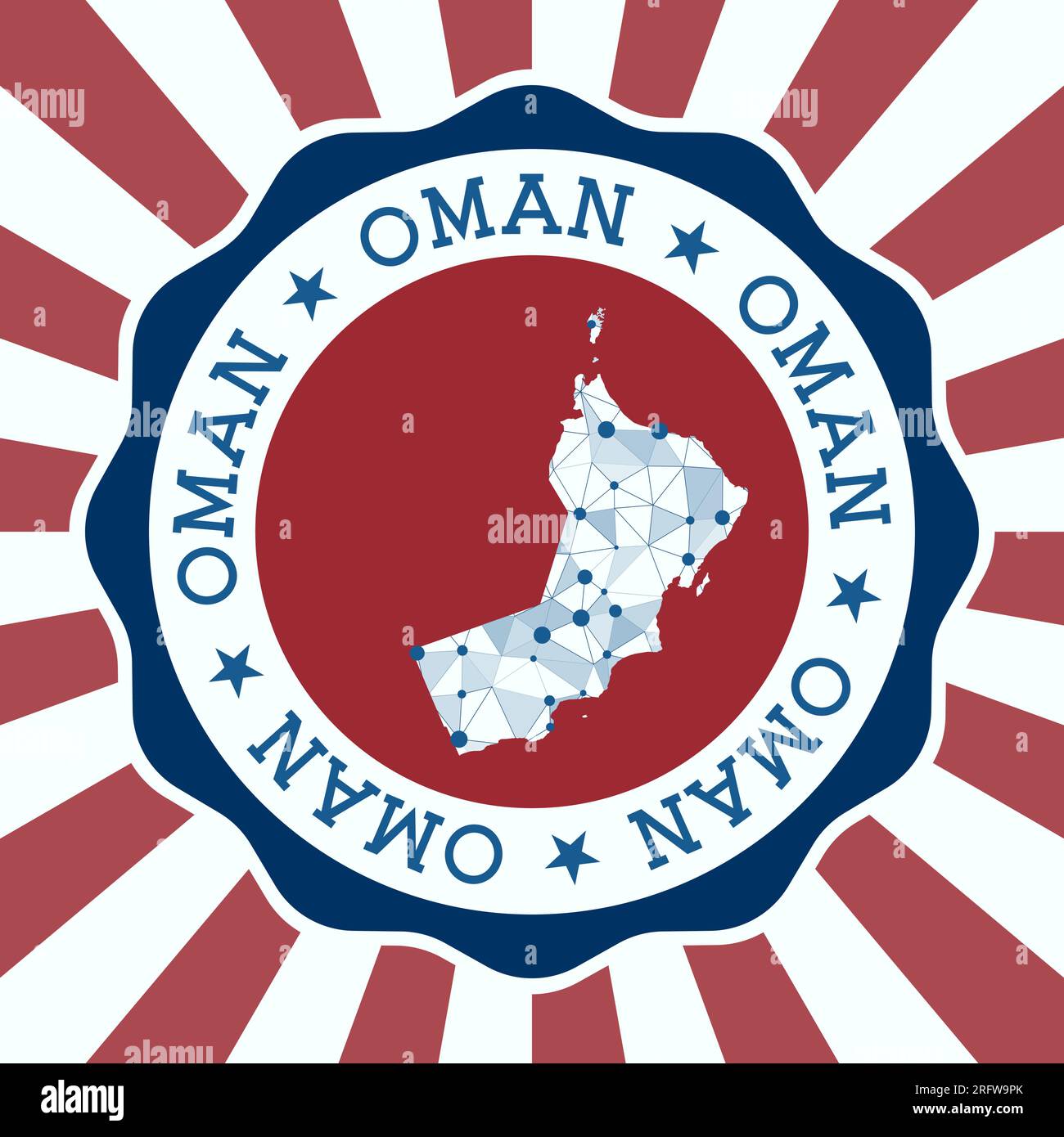 Oman Badge Round Logo Of Country With Triangular Mesh Map And Radial